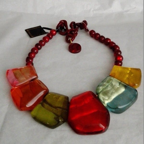 Large plastic necklace multicolor by Dominique Denaive - Paris France