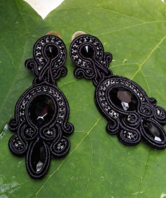 Black Soutache Ear Clips