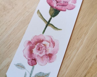 Rose and Carnation Gouache Bookmark | Art Print of Hand Painted Bookmark