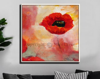 Original Flower Oil Painting on Canvas, Modern Living Room Painting, Red Abstract Poppy Wall Art, Abstract Nature Painting, Large Floral Art