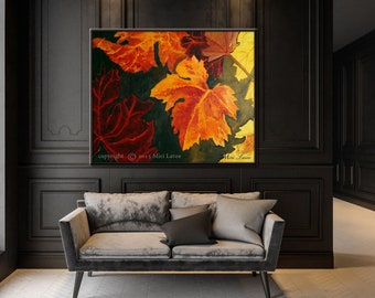 Blätter Kunst, Herbst Wand Dekor, Oversize Wandkunst, Herbst Blätter Wandkunst, Natur Kunst, Herbst Farben Druck, Moderne Büro Wandkunst, Extra große Kunst