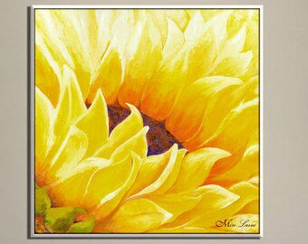 Large Wall Art, Flower Oil Painting, Sunflower Painting on Canvas, Dining Room Painting, Modern Painting, Nature Painting, New Home Decor