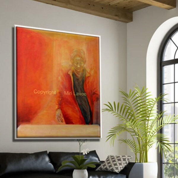 Woman Painting, Large Living Room Painting, Abstract Figure Painting, Red Original Oil Painting, Contemporary Figurative Painting, Orange