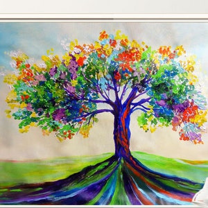 Colorful Large Tree Wall Art for Living Room Decor, Bedroom Large Tree Canvas Art, Fine Painting Print by Miri Lavee