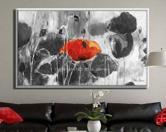 Extra Large Painting, Extra Large Wall Art, Flowers Painting Extra Large Canvas Art, Horizontal LandscapePainting on Canvas, Huge Painting