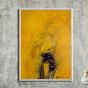 Abstract Painting, Contemporary Canvas Wall Art, Original Artwork, Abstract Figure Painting, Large Yellow Abstract Painting on Canvas