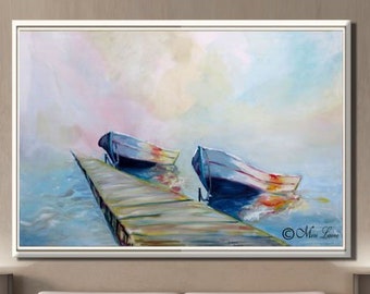 Boat Wall Art, Seascape Painting Print on Canvas, Boat Wall Decor for Living Room & Bedroom, Large Nautical Wall Art, Fishing Boat Art
