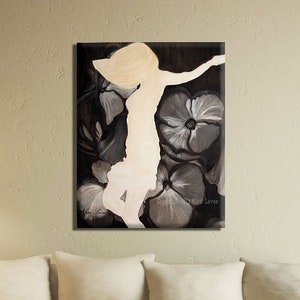 Black White Painting, Large Living Room Painting, Abstract Woman Figure Wall Art, Contemporary Oil Painting on Canvas, Vertical Painting