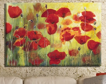 Modern Canvas Art, Flower Canvas Art, Red Flowers Art, Large Canvas, Modern Artwork, Living Room Wall Art, Large Pictures, Extra Large Art