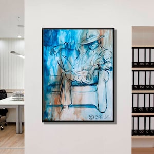 Large Canvas Art Print, Men Office Decor, Man Office Wall Art, Large Wall Decor, Office Art, Figurative Art, Man Office Decor, Blue Wall Art