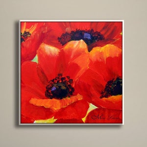 Red Anemones Art, Large Flowers Wall Art, Floral Print, Square Dining Room and Kitchen Art, Canvas Wall Art Print