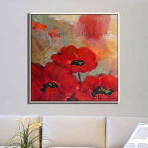 Red Flower Canvas Art, Abstract Flower Wall Art, Red Poppies Wall Art, Large Canvas Wall Art Print, Square Living Room Wall Decor