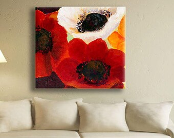 Large Flower Art, Contemporary Art, Large Wall Art Canvas, Large Art Print, Nature Wall Art, Floral Artwork, Red Wall Decor Living Room