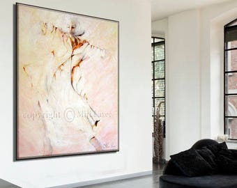 Large Abstract Woman Painting, Modern White & Pink Living Room Painting, Big Dancer Painting, Original Oil Painting on Canvas, Female Figure