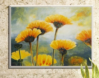 Pintura original de flores em tela, pintura a óleo de flores, arte para sala de estar, pintura a óleo original, pintura de paisagem de arte de parede grande