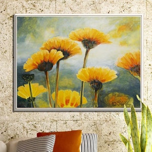 Original Flower Painting on Canvas, Flower Oil Painting, Living Room Art, Original Oil Painting, Large Wall Art Landscape Painting