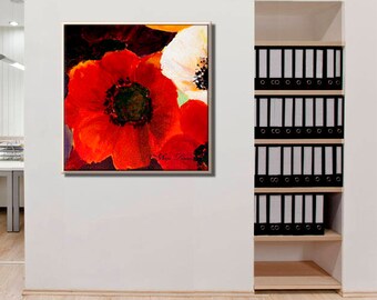 Large Nature Wall Art, Red Flower Art, Red Wall Art, Office Wall Decor, Modern Wall Decor, Canvas Art Print, Landscape Art, Art on Canvas