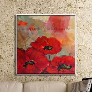 Abstract Red Poppy Flower Art Print on Canvas, Contemporary Art for Living Room