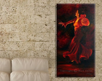 Woman Painting Print, Flamenco Dancer Canvas Art, Extra Large Vertical Living Room Wall Art, Figure Canvas Art Print by Miri Lavee