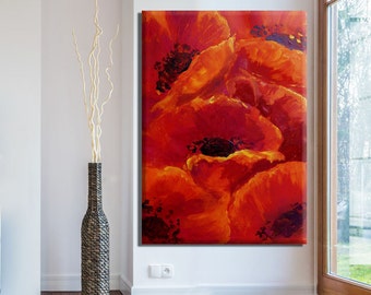 Large Wall Art Canvas Painting, Flower Painting, Flower Wall Art, Oil Painting Abstract Flowers, Large Painting, Large Canvas Art