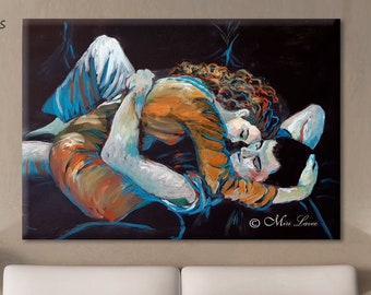 Couple Wall Art for a Bedroom, Lovers Art, Large Living Room Painting Print, Colorful Canvas Wall Art, Romantic Dance Art, Love Wall Art