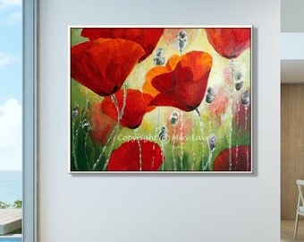 Extra Large Living Room Wall Art, Red Poppy Canvas Print, Colorful Art for Office, Large Flower Art, Red Wall Art, Floral Artwork, Huge Art