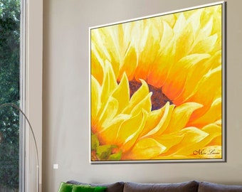 Large Painting, Sunflower Art, Original Painting, Yellow Painting, Big Flower Painting, Living room Paintings on Canvas, Contemporary Art