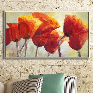 Flower Canvas Art Print, Office Art, Contemporary Art For Living Room, Flower Wall Art, Red Poppies Wall Art, Poppy Art, Large Wall Decor