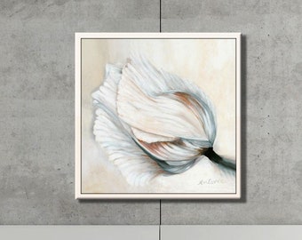 Arte de flores blancas extra grandes para dormitorio, Arte de pared de lujo, Pintura de la naturaleza moderna Impresión en lienzo, Arte de lienzo grande, Arte de pared blanco enorme