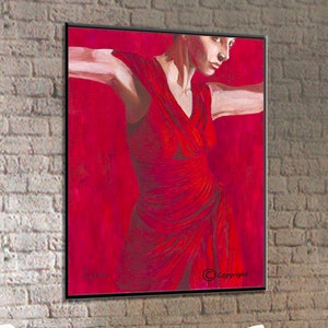 Wall Canvas Art, Fine Art Prints, Red Wall Art, Female Figure, Dance Wall Art, Woman Wall Decor, Sensual Art, Art on Canvas, Canvas Art image 1