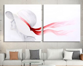 Peaceful White Living Room Wall Art Set, Minimalist Art Set, Woman Art, Minimalist Art Print, Split Art, Figurative Art Print