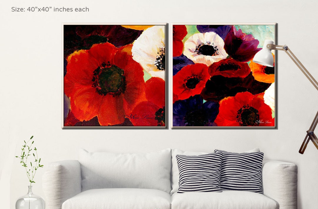 Set of 2 Paintings of Flowers, Colorful Painting Set, Floral Painting