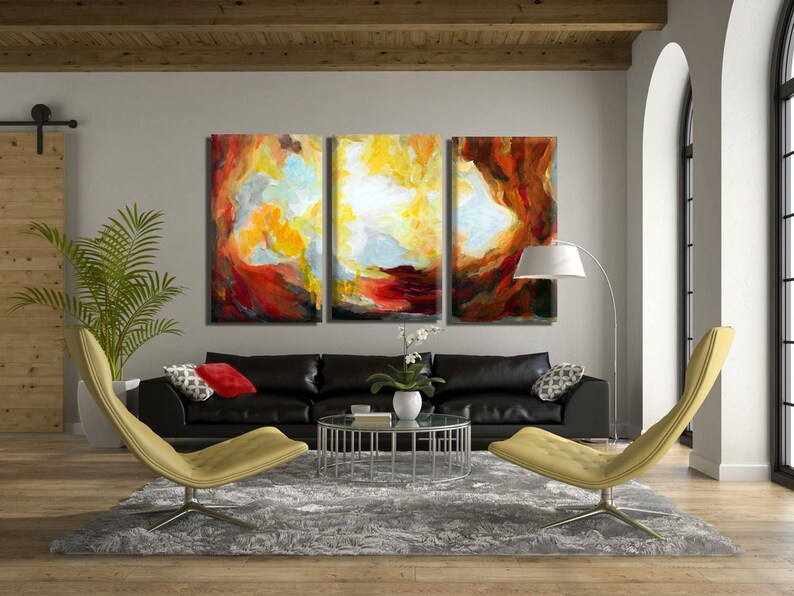 3 Piece Abstract Paintings on Canvas, Modern Dining Room and Living ...