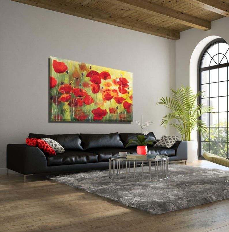 Modern Canvas Art Flower Canvas Art Red Flowers Art Large Etsy