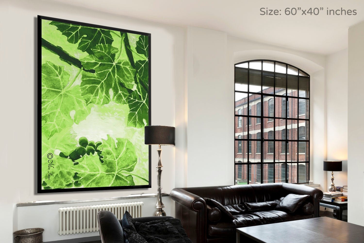 Green Leaf Art, Extra Large Leaves Wall Art Print, Vertical Living Room ...