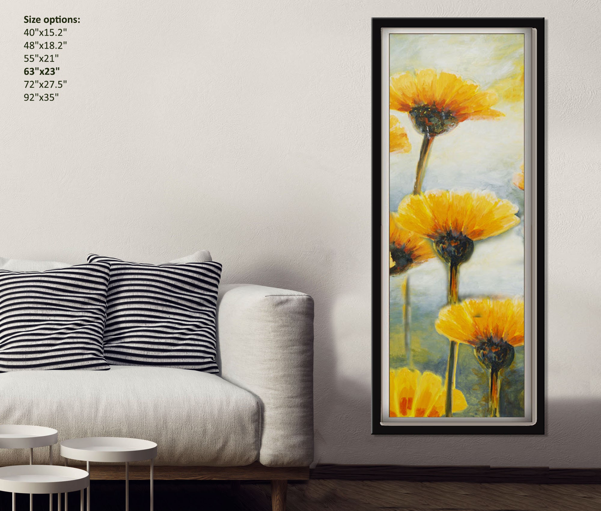 Vertical Wall Art Large Tall Living Room Art Yellow Flower | Etsy