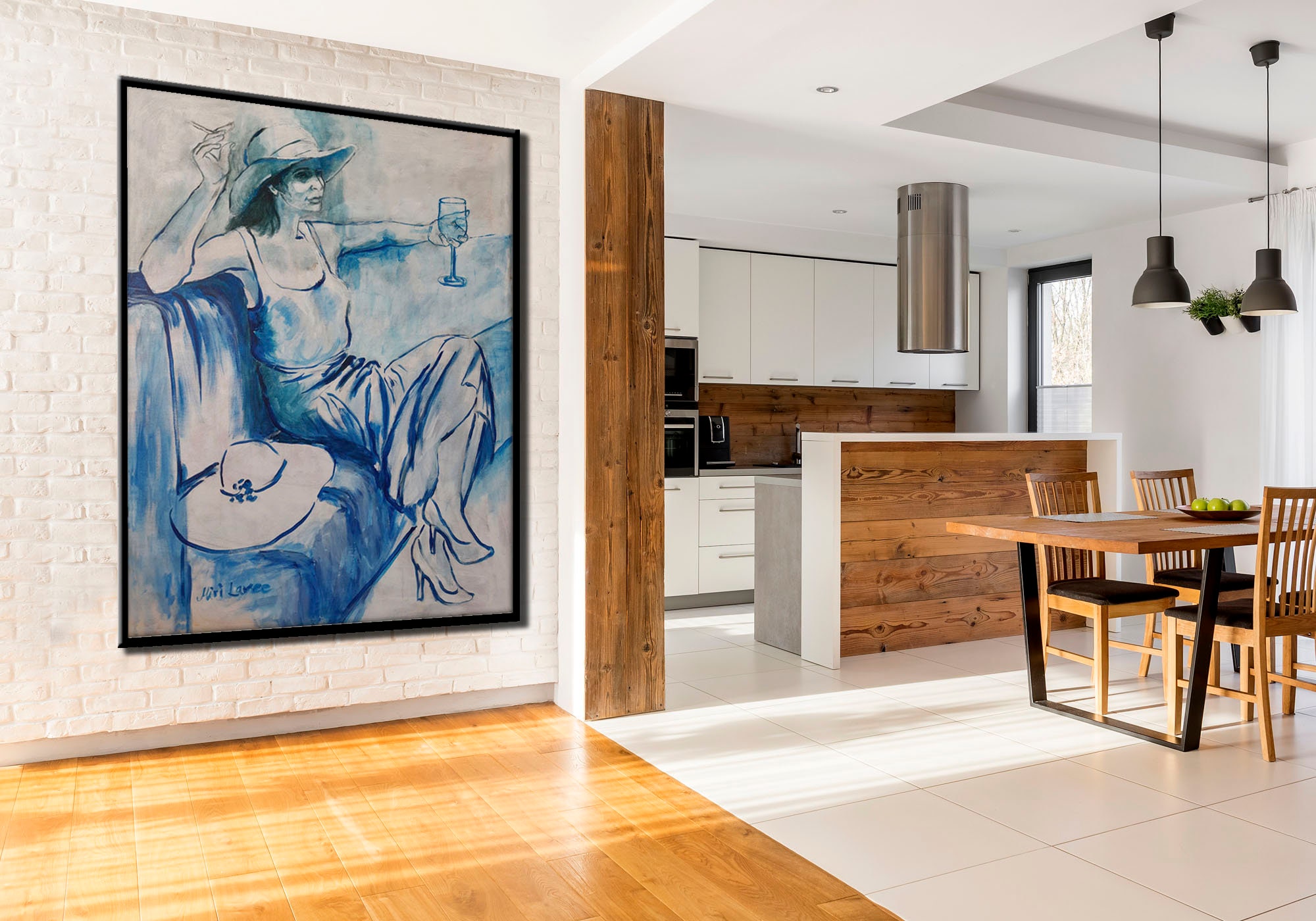 Large Woman Oil Painting on Canvas, Blue Living Room Wall Art, Original ...