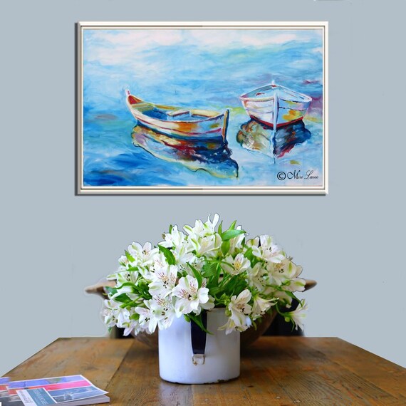 Boat Wall Art Seascape Painting Print On Canvas - Boat Wall Decor Boat Wall Art Seascape Painting Print On Canvas - Boat Wall Decor