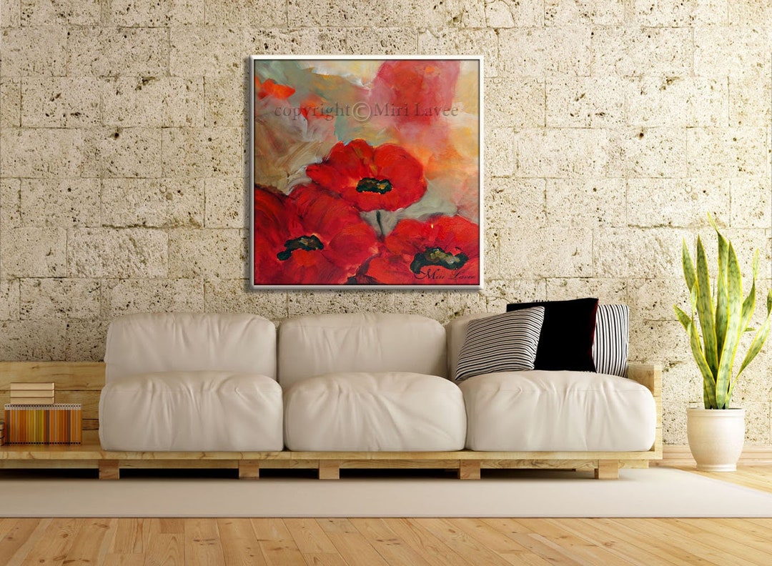 Abstract Red Poppy Flower Art Print on Canvas, Contemporary Art for ...