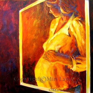 Pregnant Woman Painting, Mother Painting, Original Pregnancy Painting , Bedroom Painting on Canvas, Wall Art Painting by Miri Lavee