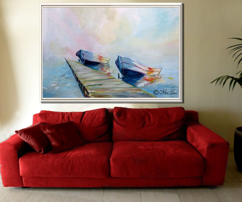 Boat Painting, Seascape Oil Paintings on Canvas, Living Room Boat