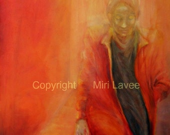 Original Painting, Woman Painting, Abstract Figure Painting, Contemporary Art, Oil Painting, Orange Painting, Living Room Art by Miri Lavee