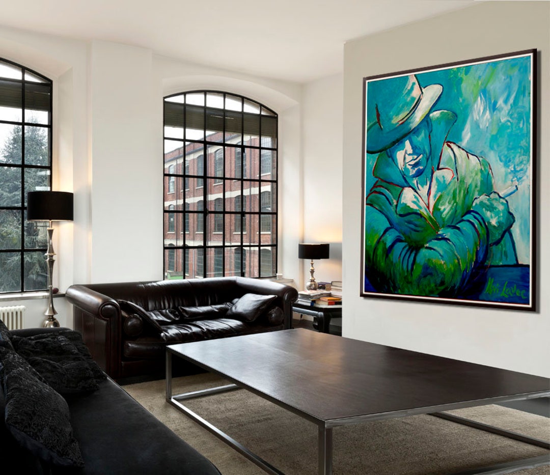 Large Living Room Painting on Canvas, Man Painting, Masculine Wall Art