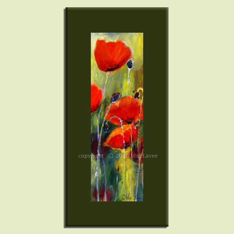 Landscape Painting, Narrow Painting of Flowers, Vertical Painting