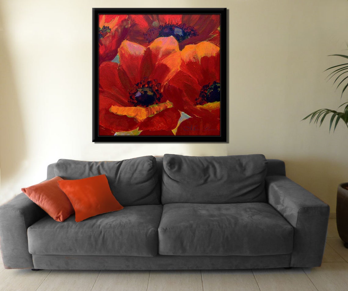 Flower Art Red Wall Art Vibrant Living Room Wall Decor Etsy