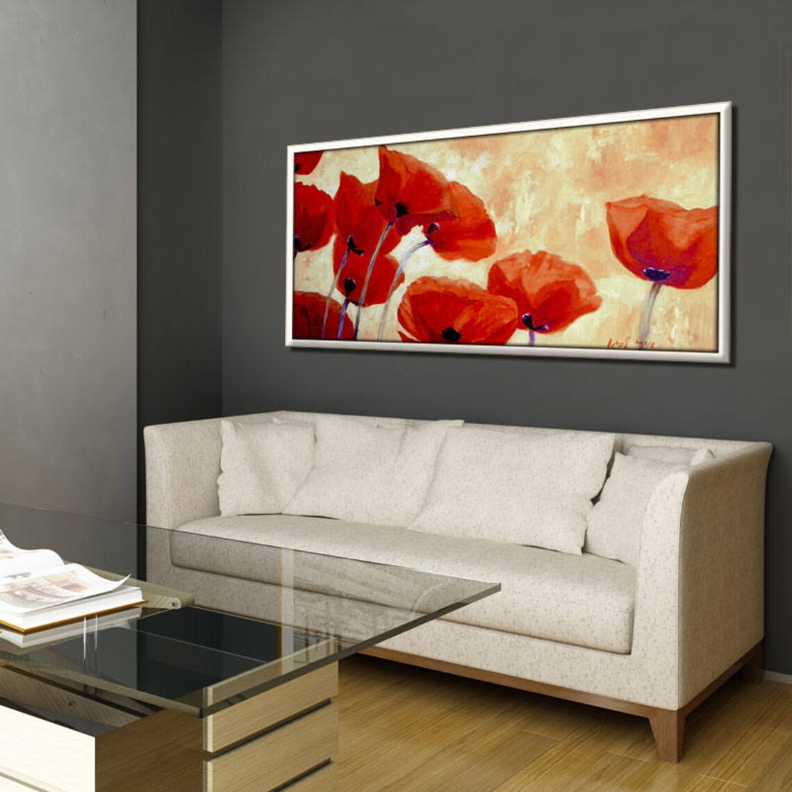 Extra Large Wall Art Red Flower Painting Huge Painting Etsy