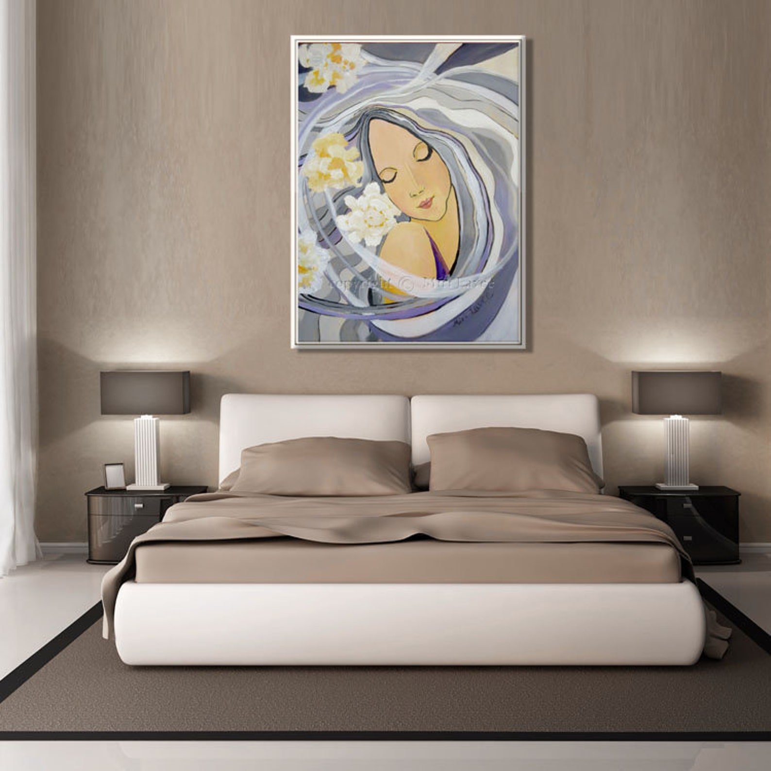 Large Woman Wall Art for Bedroom, Romantic Figure Art, Grey & White ...