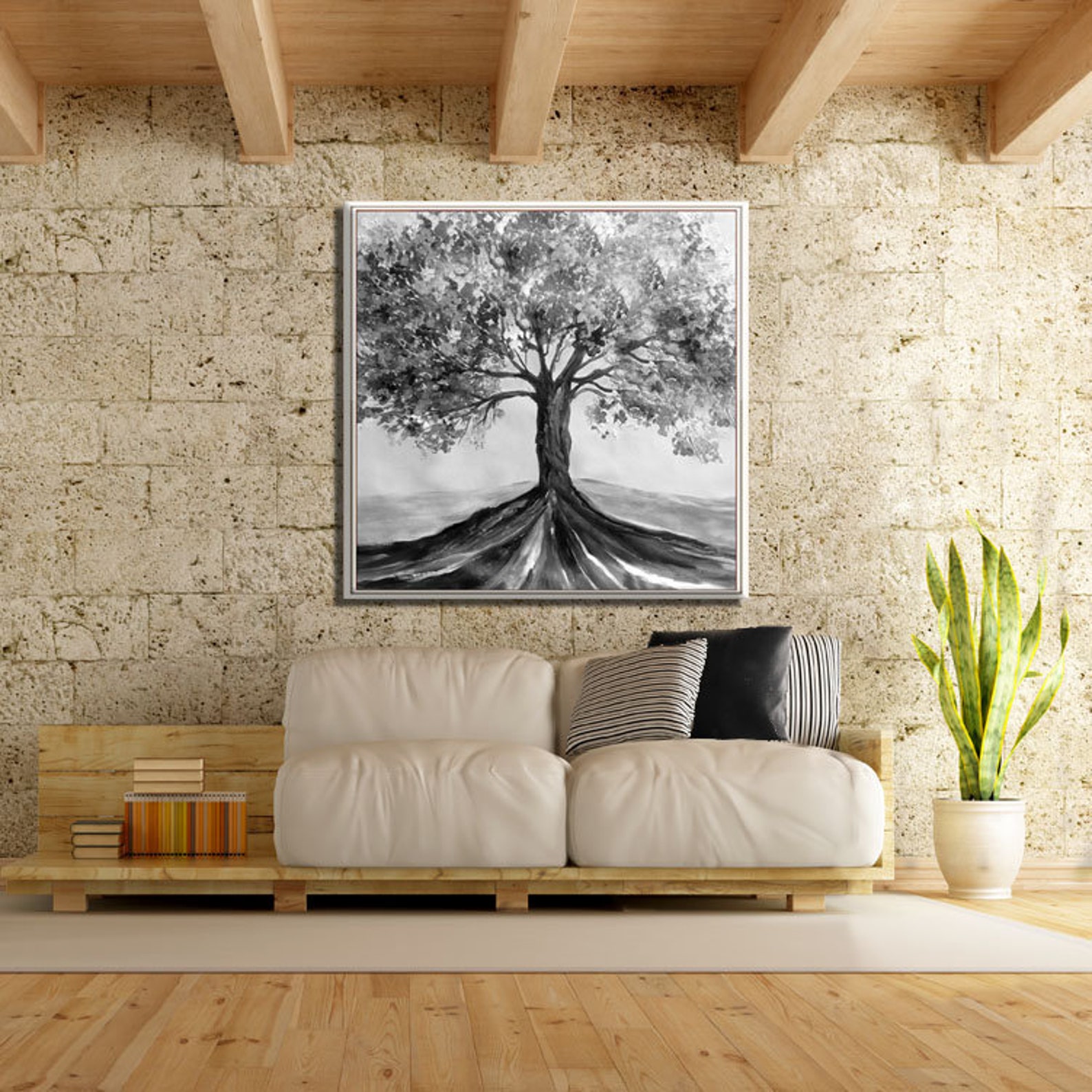 Extra Large Tree Wall Art Black White Tree Painting Print Etsy