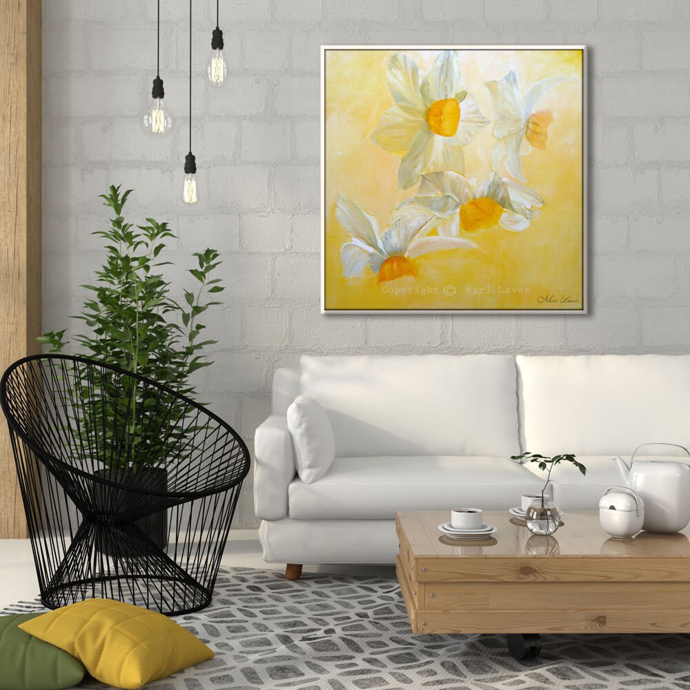 Living Room Wall Art, Yellow Flower Wall Art, Large Wall Art, Floral ...