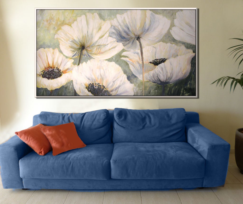 Wohnzimmer Kunst große Wandkunst weiße Blume Kunstdruck | Etsy